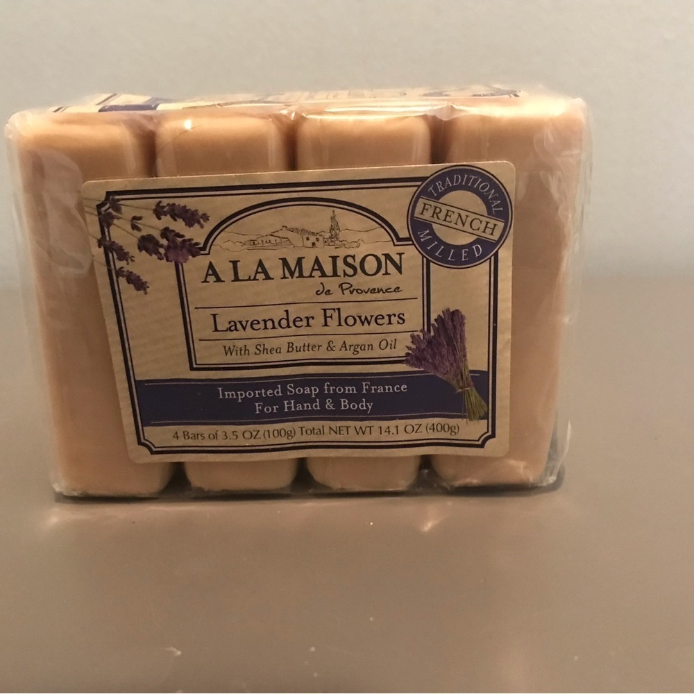 A LA MAISON Lavender Flowers Hand & Body Soap. Value Pack of 4 Bars.